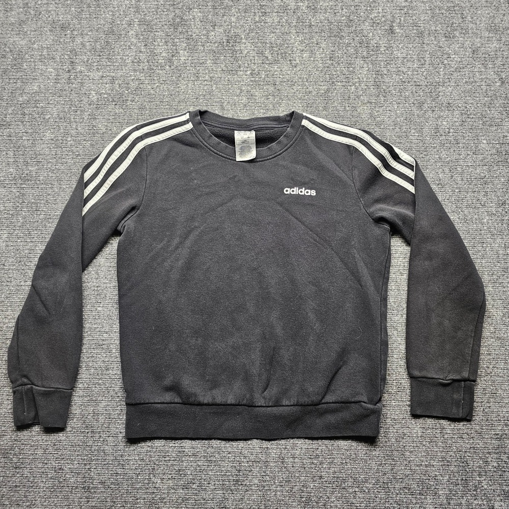 Adidas Essentials 3-Stripe Crewneck Sweatshirt Black White DT5072 Womens Small